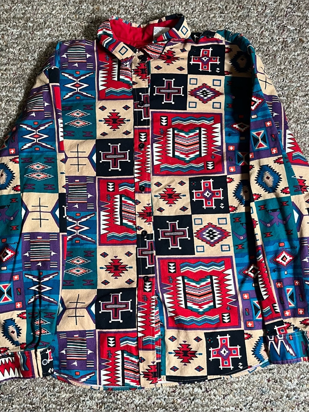 Roper Southwestern Print Long-Sleeve Shirt - Red, Teal, Purple, Black, Cream